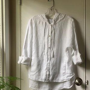 Magaschoni Linen Button Up Top with Hood.